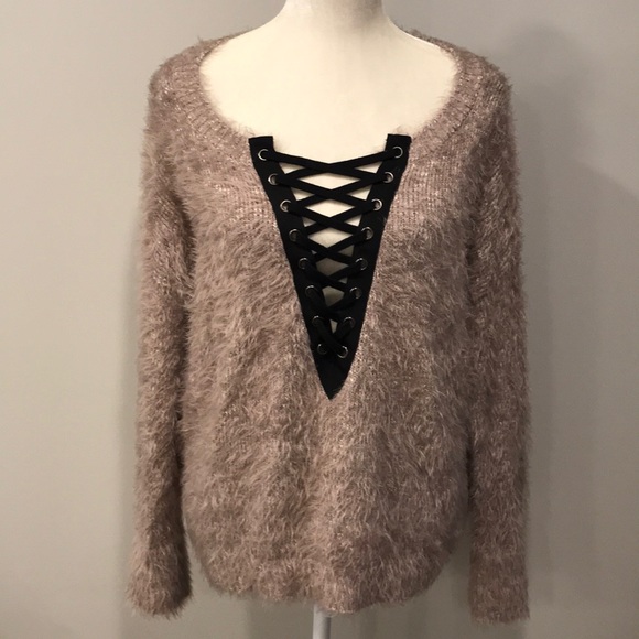 Express Sweaters - Express Criss Cross Front Shaggy Sweater